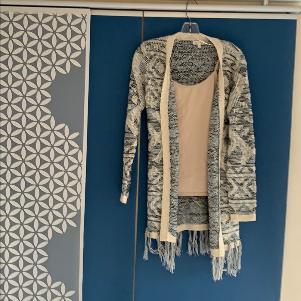 Boho Cardigan Sweater Aztec with Fringe small